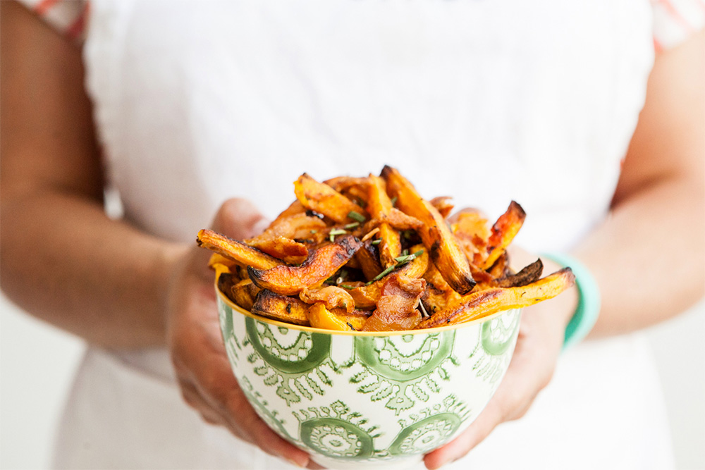 In the Kitchen: Rosemary and Bacon Roasted Butternut Squash Fries -roasted butternut squash